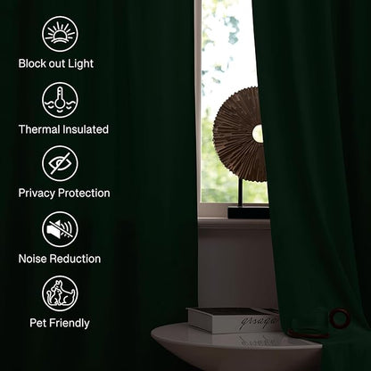 StangH Dark Green Velvet Curtains - Blackout Sliding Door Curtains for Living Room, Privacy & Thermal Insulated Long Drapes for Christmas Decor/Foyer, W52 x L108, 2 Panels