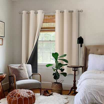 BGment Thermal Insulated 100% Blackout Curtains 63 Inch Length 2 Panels, Total Light Blocking Curtains for Bedroom, Grommet Window Drapes with Thick Black Liner, 42 Inch Wide Each Panel, Champagne