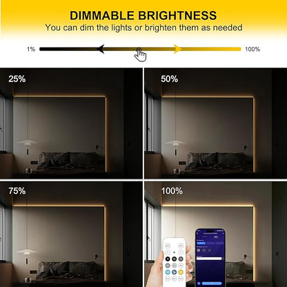 COB LED Strip Lights Warm White,24V Dimmable led Light Strip KIT with Remote and app Control,2700K 32.8FT/2 * 5m 8mm Wide Ra>90 Cuttable Flexible Strip Lights for Bedroom,Wardrobe,Cabinet