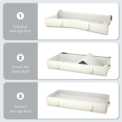 2-Pack Under Bed Storage Containers, 8 Inches Tall Underbed Clothes Storage Organizer Bin with Sturdy Sidewalls/Bottom, Under the Bed Storage Bags 2 Storage Bins, Beige