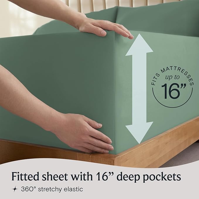 LuxClub 3 PC Twin XL Sheet Set, Deep Pockets Wrinkle Free Cooling Bed Sheets Hotel Bedding for Women, Men, Kids & Teens, Includes 1 Fitted Sheet, 1 Flat Sheet and 1 Pillowcase-Tree Moss Green