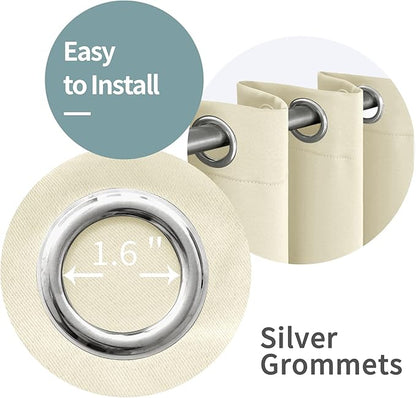 BGment Short 100% Blackout Curtains for Bedroom, Thermal Insulated Energy Efficiency Noise Reducing Grommet Curtains 45 Inch Length with Liner for Small Window 2 Panels Each 42 Inch Wide, Cream