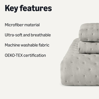 Amazon Basics Brushed Microfiber Quilt Set, Extra Soft with Natural Texture, 3-Piece,King, Grey