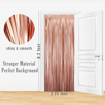 GOER 3.2 ft x 8.2 ft Metallic Tinsel Foil Fringe Curtains for Party Photo Backdrop Wedding Decor (4 Pcs,Matte Rose Gold), One Size