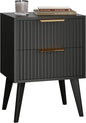 YAUKOMEL Black Night Stand,Modern Bedside Table,Small Nightstand with 2 Drawers,Fluted Side Table with Wood Legs,Mid Century End Table for Bedroom,Small Space,Black 11.8" D x 16" W x 22.4" H CTG55BK