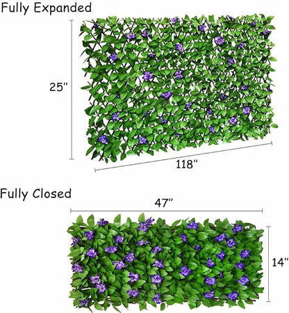 Sumery Expandable Fence Privacy Screen for Balcony Patio Outdoor,Decorative Faux Ivy Fencing Panel,Artificial Hedges (Single Sided Leaves) (1, Green Flowers)