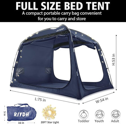 Bed Tent Bed Canopy Breathable 100% for Adult and Kids- Original Design Light Reduction 93% Sleeping Dream Tents Indoor Portable Big Space with String Light 3 Doors Twin Full Queen King Size