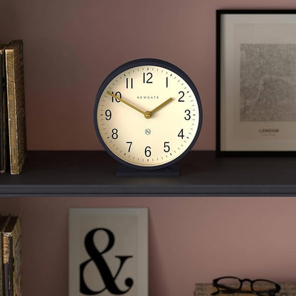 NEWGATE® Q Mantel Clock | Modern Classic Round Mantel Clock | Navy Blue | Contemporary Style for Mantel, Desk, Table, Shelf or Bedside