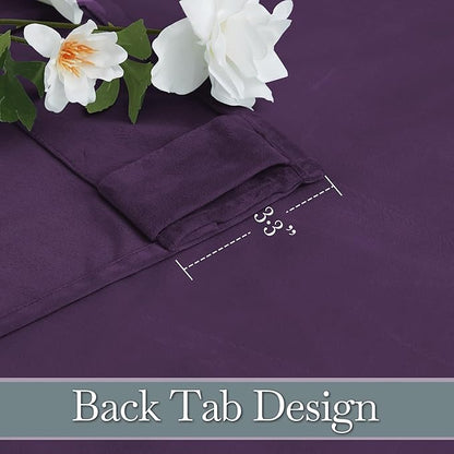 RYB HOME Purple Velvet Curtains 96 inches Length, Back Tab & Rod Pocket Soft Fabric Blackout Thermal Insulated Curtains & Drapes for Bedroom Dining Room, Purple, W 52 x L 96, 2 Panels Set