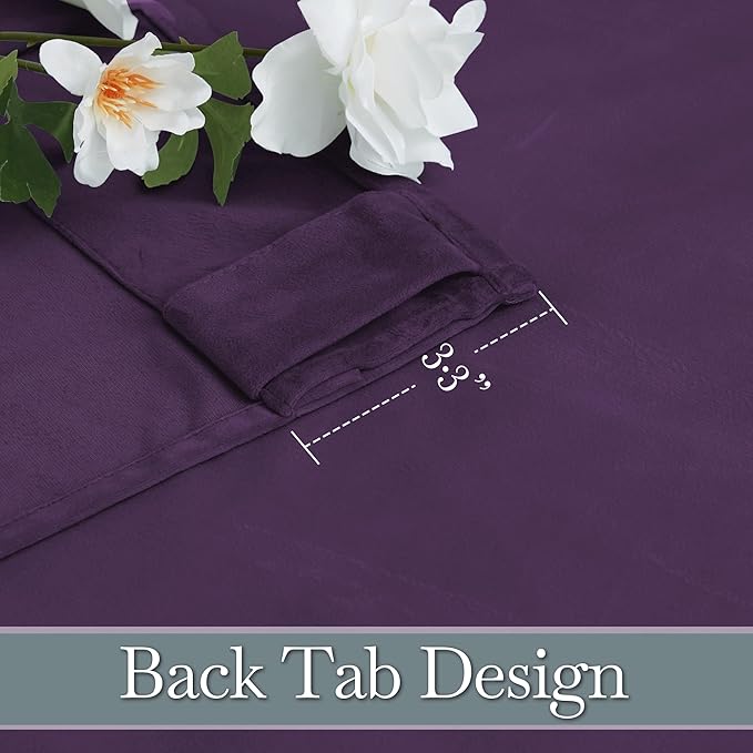 RYB HOME Purple Velvet Curtains 102 inches, Back Tab Soft Fabric Room Darkening Thermal Insulated Luxurious Home Decor Curtains for Living Room Bedroom, W 52" x L 102", 2 Panels Set