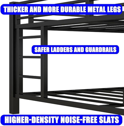 Upgraded Version Thicken Metal Queen Over Queen Bunk Bed, Heavy-Duty Steel Bunk Bed, Best Modern Bunkbed for Adults, Easy Assemble