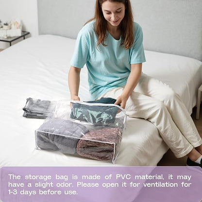 5PACK Clear Zippered Storage Bag for Clothes, 22L Clear Storage Bags, and Blanket Storage Bags for Bedding, Blankets, Comforters, Clothing, Books, DVD & CD (White)