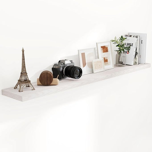 Fun Memories 72 Inch Floating Shelves for Wall, 72x9.3 Large Floating Shelf for Bedroom, Kitchen, Bathroom, Wall Mounted Rustic Wood Shelves with Invisible Bracket for Books, Decor, Brich