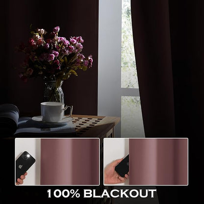 KGORGE Anti Dust Soundproof 100% Blackout Curtains 4 Layers Heavy Duty Energy Efficiency Window Curtains for Living Room Baby Bedroom Home Office Studio, Wide 52 x Long 95 inches, Dusty Rose, 2 Panels