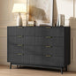 CARPETNAL Fluted 8 Drawer Dresser for Bedroom, 55" Wide Wooden Chest of Drawers with Rounded Corners, Gold Handles, Modern Storage Organizer for Bedroom, Hallway(Black)