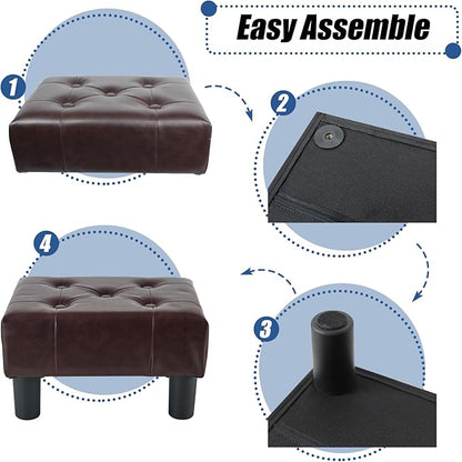 BRIAN & DANY Small Foot Stool, Leather Foot Stools with Legs, Stable Small Footstool for Living Room, Brown