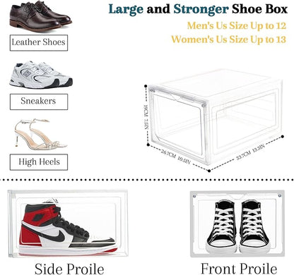 8 Pack Shoes Box Sneaker Display Case Size 13 Plastic Shoe Organizer for Closet Space-Saving Foldable Shoe Rack Sneaker Container Bin Holder