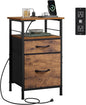 WLIVE Nightstand with Charging Station, End Table with 2 Fabric Drawers for Storage, Small Bedroom Dresser, Bed Side Table, 2 USB Ports and 2 Outlets, Easy Assembly, Rustic Brown