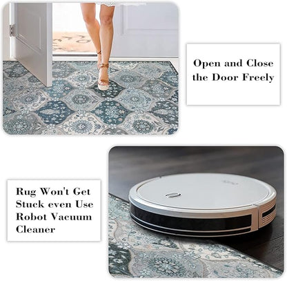 Lahome Moroccan Trellis Washable Round Area Rug, Soft Round Rugs 6ft Ultra-Thin Non-Slip, Vintage Large Circle Carpet for Bedroom Living Room Kitchen Nursery, Blue
