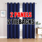MIUCO Room Darkening Grommet Thermal Insulated Blackout Window Curtains Panels for Bedroom Set of 2 52x95 Inch Navy Blue, Bonus 2 Tie Backs Included