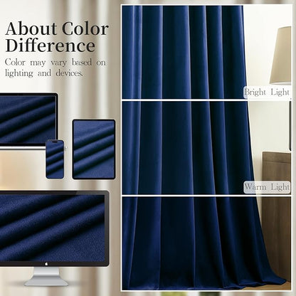 Navy Blue Velvet Blackout Curtains 84 Inches for Bedroom, Room Darkening Drapes Super Soft Elegant Thermal Insulated Privacy Window Curtain for Living Room, Back Tab Rod Pocket, W52 X L84, 2 Pcs