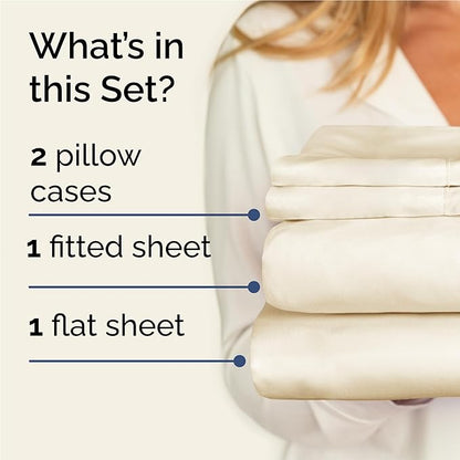 Twin XL 4 Piece Sheet Set - Cooling, Comfy & Breathable - Hotel Luxury Bedding, Includes Fitted Sheet for Women, Men, Kids & Teens - 1 Flat, 1 Fitted Sheet, 2 Pillowcases w/Deep Pockets - Off White
