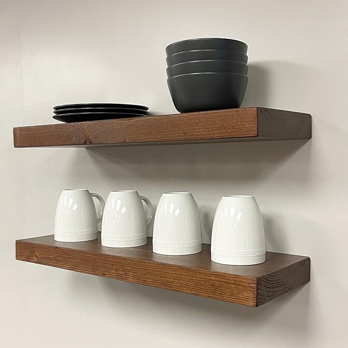 URBANDI, Rustic Floating Shelves, Set of 2, Hidden Bracket, Solid Wood, Heavy Duty, Wall Mounted Shelves, (Provincial, 48Wx10D)