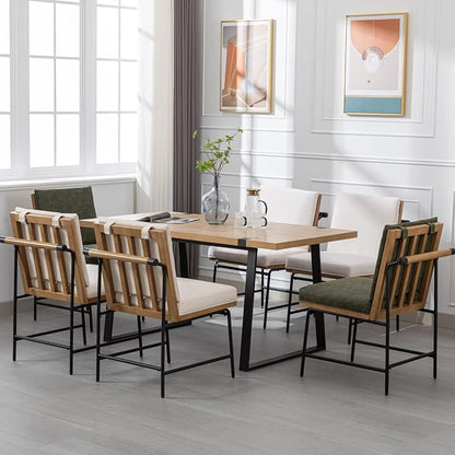 Modern Dining Chairs Set of 6, Comfy PU Leather Side Chairs Upholstered with Backrest Black Metal Legs for Dining Room Living Room, Beige