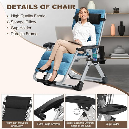 DoCred Comfy Chair, Folding Chair Recliner Chair for Bedroom and Living Room, Folding Reclining Patio Chairs Lounge Chair with Removable Cushion for Indoor Outdoor