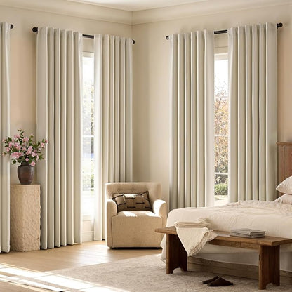 jinchan Chenille Blackout Curtains 108 Inches Long Beige Thermal Insulated Curtains for Living Room Bedroom 2 Panels Triple-Weave Noise Reducing Drapes Back Tab Privacy Window Curtains 50x108 Inch