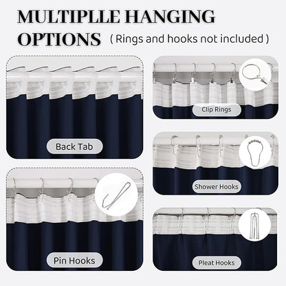 3-in-1 100% Blackout Curtains 90 Inches Long, Thermal Insulation, Soundproof Back Tab Drapes for Bedroom Living Room Sliding Glass Door, with Pin Hooks, Navy Blue 50x90Inch 1 Panel