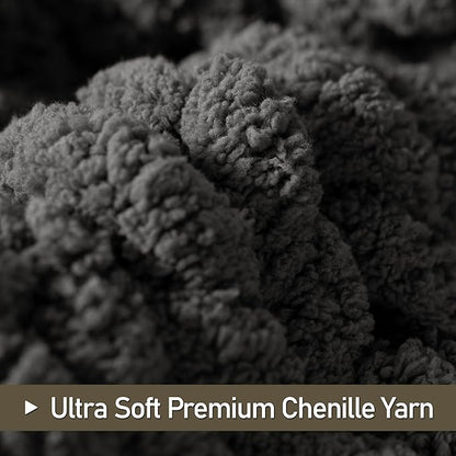 Chunky Knit Throw Blanket 50"X 60", 100% Handmade with Soft Chenille Yarn, 4.4lbs Thick Cable Knitted Blankets, Large Rope Knot Crochet Throws for Couch Sofa Bed Home Decor, Dark Grey