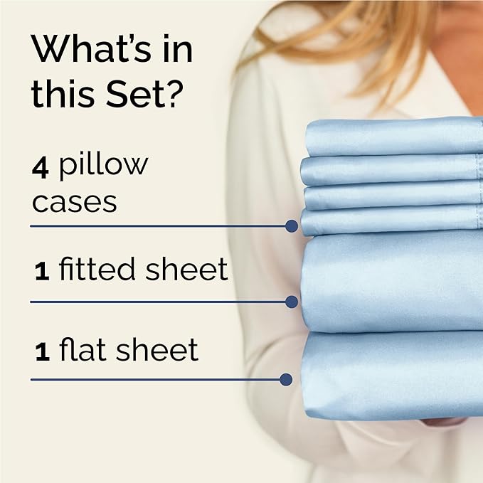 Full 6 Piece Sheet Set - Cooling, Comfy & Breathable - Hotel Luxury Bedding, Includes Fitted Sheet for Women, Men, Kids & Teens - 1 Flat, 1 Fitted Sheet, 4 Pillowcases with Deep Pockets - Baby Blue