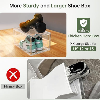 Thicken Hard Clear Shoe Storage Organizer for Closet, 12 Pack Modular Plastic Stackable Shoe Storage Box Organizer, Shoe Sneaker Rack Display Case Containers Bins with Lids, White