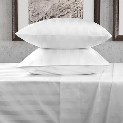 URBANHUT 800 Thread Count 100% Cotton Damask Twin Size Sheets, 4 Piece Striped Twin Size Bedsheets, Luxury Hotel Sheets Sateen Weave - Better Than Egyptian, 14" Elasticized Deep Pocket- White