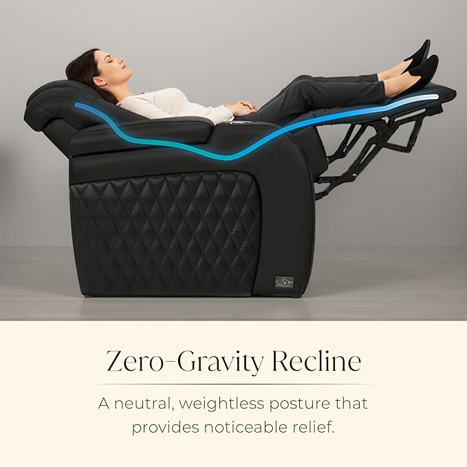 Seatcraft Diamante Zero-Gravity CoolZero Italian Leather Home Theater Seating, Power Headrest, Power Recline, Single Recliner, Black