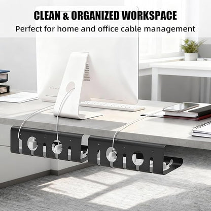 2 Pack Under Desk Cable Management Tray, 16.5" L x 4.7" W x 4.3" H, Wire Organizer for Power Strip, Tape Mount or Screw Mount, Easy Install Cord Raceway for Desk & Home