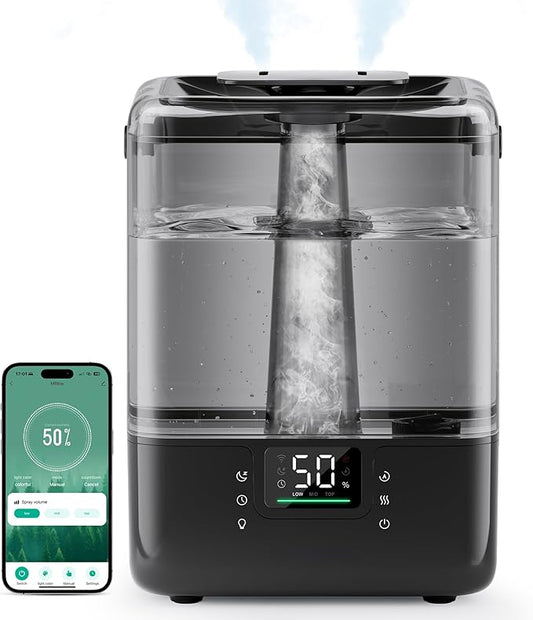 Smart Humidifiers for Bedroom Home, 6L Cool Mist Top Fill Humidifier Large Room with Essential Oil Diffuser, Touch/APP/Voice Control, NightLight Humidifiers for Nursery & Plants (Black, 1Pack)