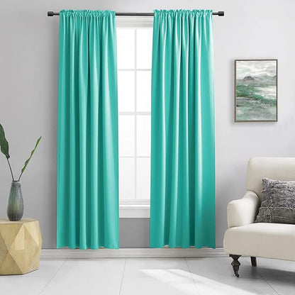 DONREN 84 Inch Turquoise Curtains Home Decoration Privacy Protection - Blackout Window Drape with Rod Pocket,Set of 2 Panels