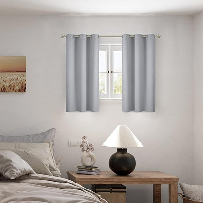 BGment Short 100% Blackout Curtains for Bedroom, Thermal Insulated Energy Efficiency Noise Reducing Grommet Curtains 54 Inch Length with Liner for Small Window 2 Panels Each 42 Inch Wide, Light Grey