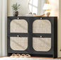 Nicetree Freestanding Arched Rattan Accent Ultra Slim Shoe Cabinet for Entryway - 4 Flip Drawers & 3-Tier Adjustable Shelves, Farmhouse Modern Rustic Shoe Rack for Hallway, Foyer, Living Room