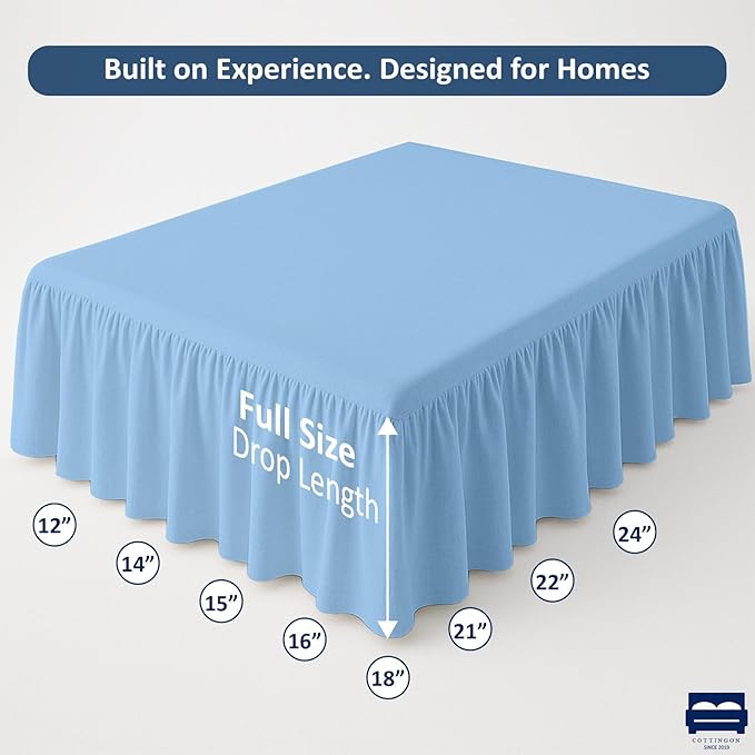 Cottingon Bed Skirt Full 21" Drop with Split Corners, 100% Microfiber Soft and Stylish, Dust Ruffle with Platform, Light Blue