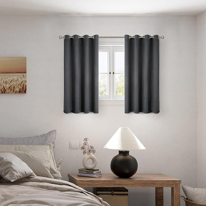 BGment Short 100% Blackout Curtains for Bedroom, Thermal Insulated Energy Efficiency Noise Reducing Grommet Curtains 54 Inch Length with Liner for Small Window 2 Panels Each 52 Inch Wide, Dark Grey