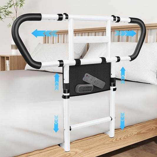 easymake Bed Rails for Elderly Adults Safety: Adjustable Bedside Assist Rails with Storage Pockets, Non-Slip Handles, Items for Elderly Bed Rail, 400LB Gravity Capacity