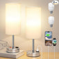 Bedside Table Lamps for Bedroom Set of 2 - Touch Lamp for Nightstand with USB-A+C Charging Ports - 3 Way Dimmable Small Desk Lamp White for Office, Dorm Room, Living Room, Reading, Nursery