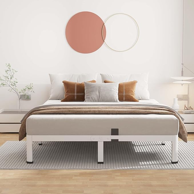 ROIL 10 Inch White King Bed Frame with Rounded Corner and Mattress Retainers, 3500LBS Heavy Duty Steel Slats No Box Spring Needed Platform Noise-Free Easy Assembly