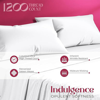 Mayfair Linen 100% Egyptian Cotton Sheets California King Size - 1200 Thread Count 4 PC Cal King Sheets Egyptian Cotton, Soft, Cooling Sateen Sheet, High Thread Count Sheet California King - White
