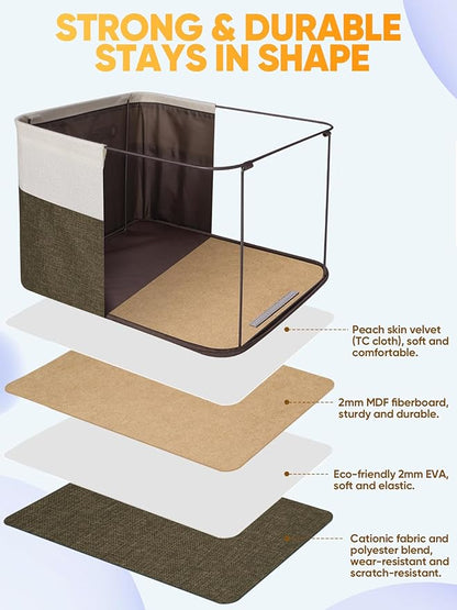 BALEINE 3 Pack Fabric Storage Bins for Shelves, Linen Storage Baskets for Organizing, Decorative Closet Bins for Clothes, Home (Brown, 14''x10''x8.5'')