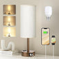 Brown Bedside Table Lamp for Bedroom - 3 Way Dimmable Touch Lamp USB C Charging Ports and AC Outlet, Small Lamp Round Flaxen Cream Fabric Shade for Living Room, Desk, LED Bulb Included
