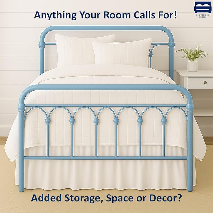 Cottingon Bed Skirt King 21" Drop with Split Corners, 100% Microfiber Soft and Stylish, Dust Ruffle with Platform, White